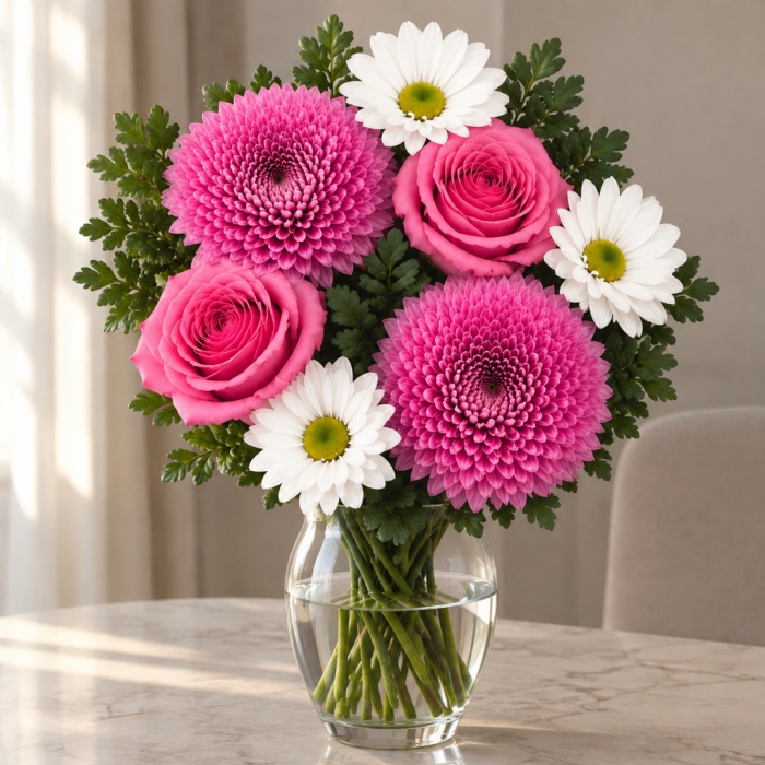 Букет ромашек, роз и хризантем, фото 3