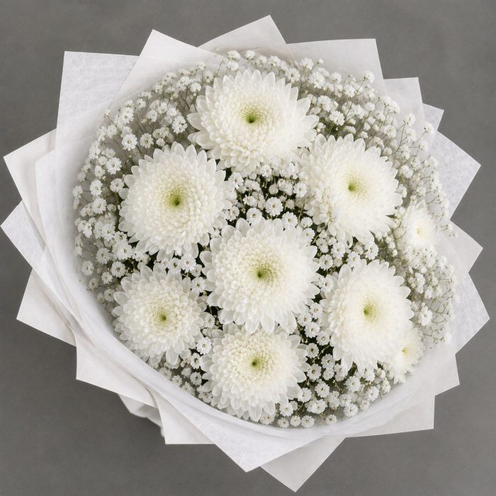 Букет из белых хризантем и гипсофилы, фото 2